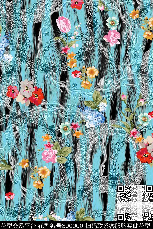 复古花卉豹纹数码印花华亿平台下载（图片编号: 390000） - 瓦栏（Walan）