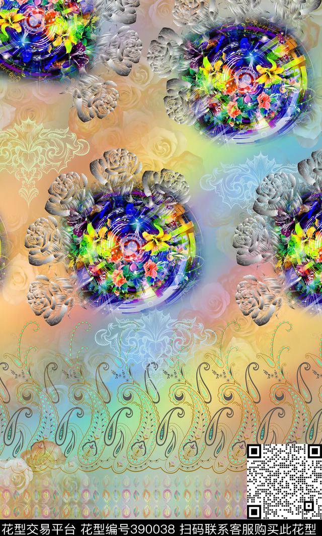 欧洲科技花卉数码印花华亿平台下载（图片编号: 390038） - 瓦栏（Walan）