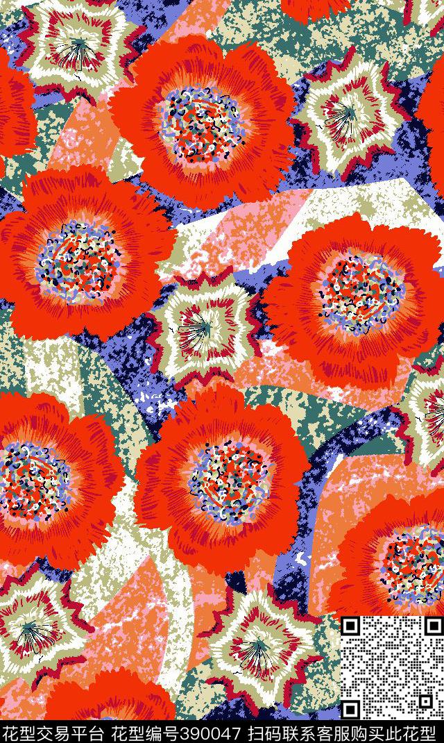花抽象多传统印花华亿平台下载（图片编号: 390047） - 瓦栏（Walan）
