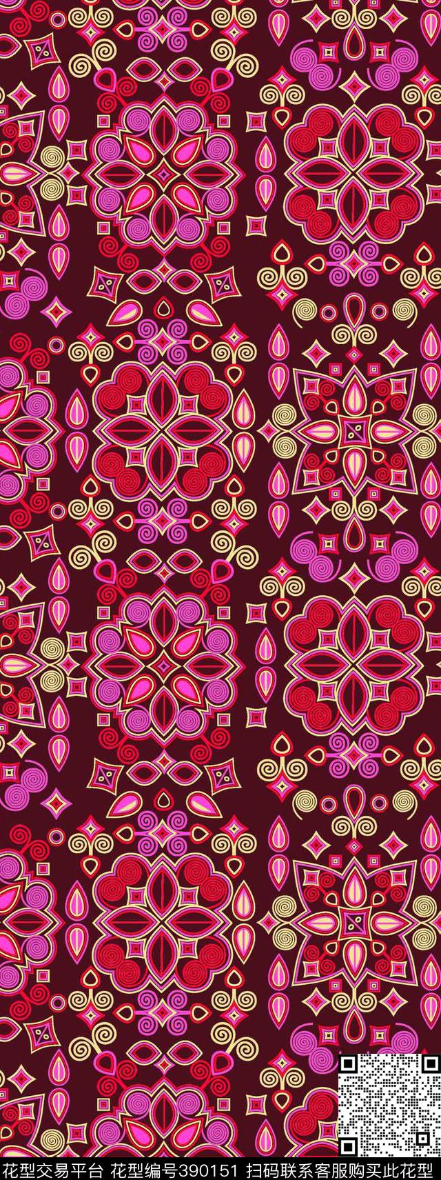 抽象花抽象几何复古花卉传统印花华亿平台下载（图片编号: 390151） - 瓦栏（Walan）