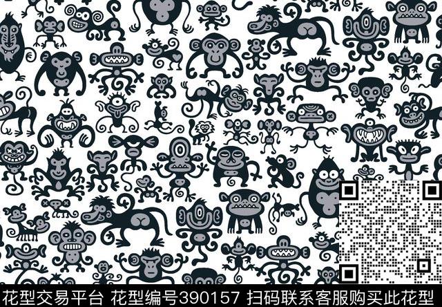 中国风猴子传统印花华亿平台下载（图片编号: 390157） - 瓦栏（Walan）