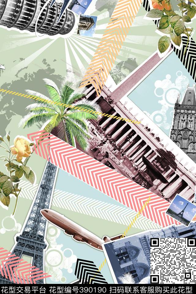 欧式风景棕榈树数码印花华亿平台下载（图片编号: 390190） - 瓦栏（Walan）