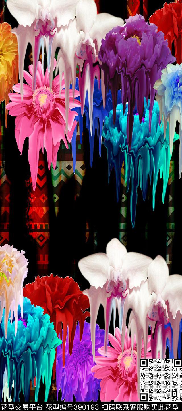 服装变形花卉植物花卉数码印花华亿平台下载（图片编号: 390193） - 瓦栏（Walan）