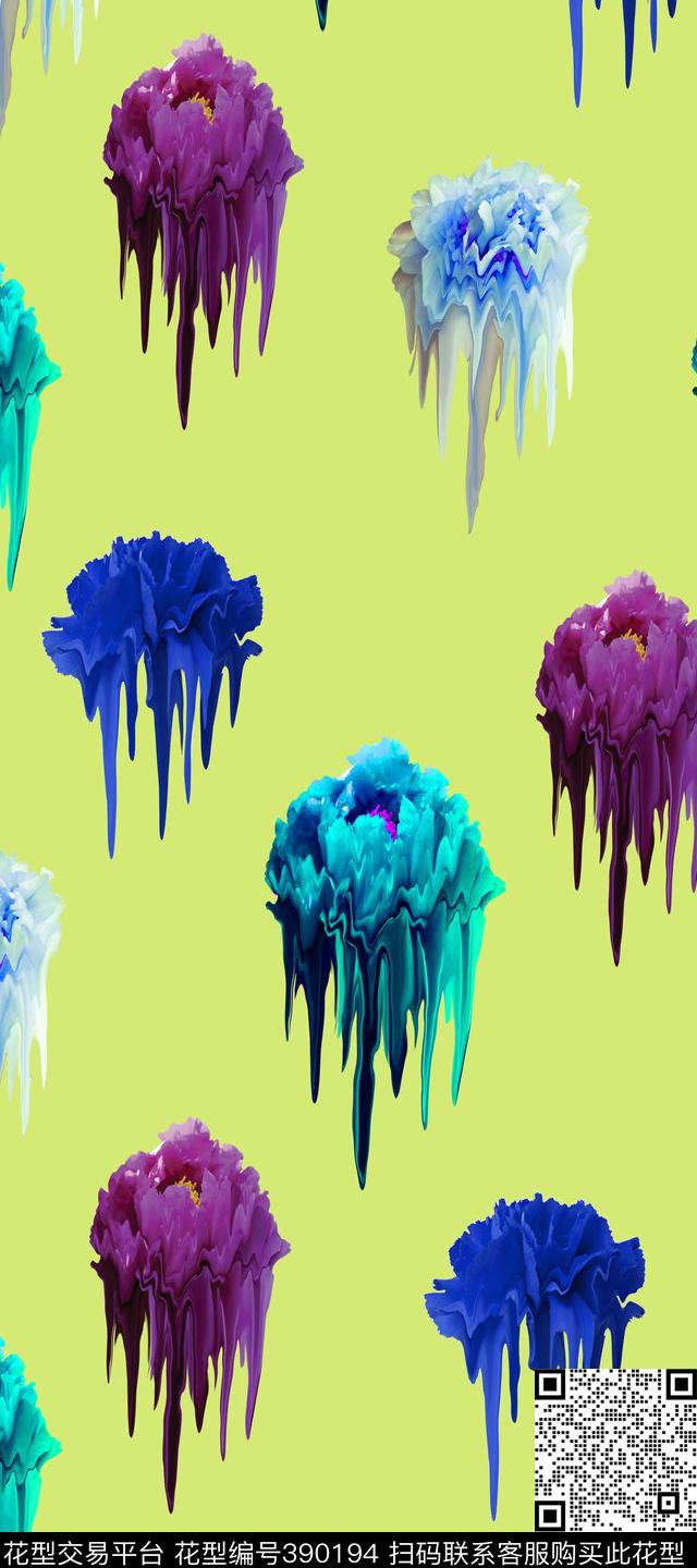 变形花卉服装植物花卉数码印花华亿平台下载（图片编号: 390194） - 瓦栏（Walan）