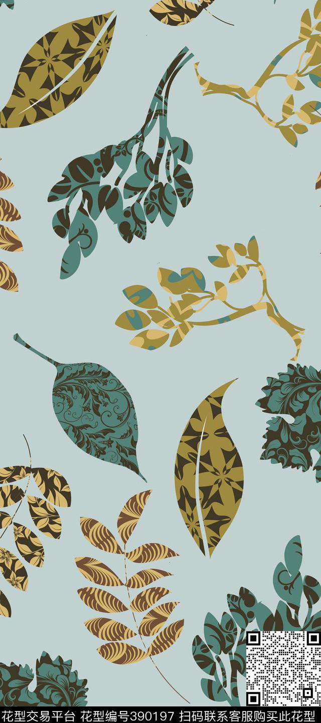 复古叶子怀旧复古传统印花华亿平台下载（图片编号: 390197） - 瓦栏（Walan）
