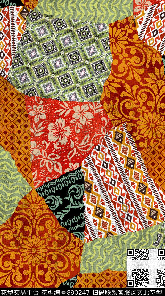 小碎花拼接几何碎花拼贴定位花数码印花华亿平台下载（图片编号: 390247） - 瓦栏（Walan）