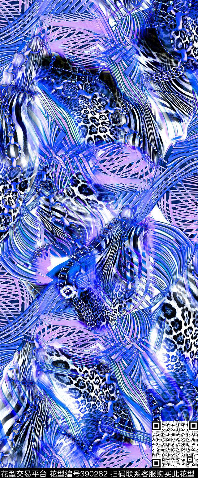 混合动物纹链条线条30.5*73.5cm\300dpi\tiff数码印花华亿平台下载（图片编号: 390282） - 瓦栏（Walan）