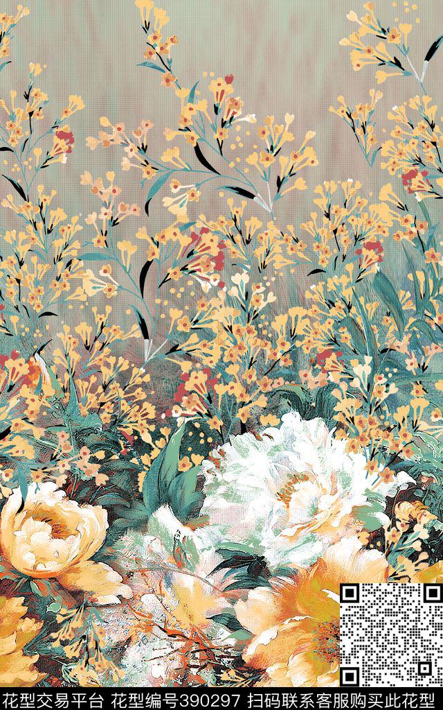 75*120cm\300dpi\tiff花卉中国风数码印花华亿平台下载（图片编号: 390297） - 瓦栏（Walan）