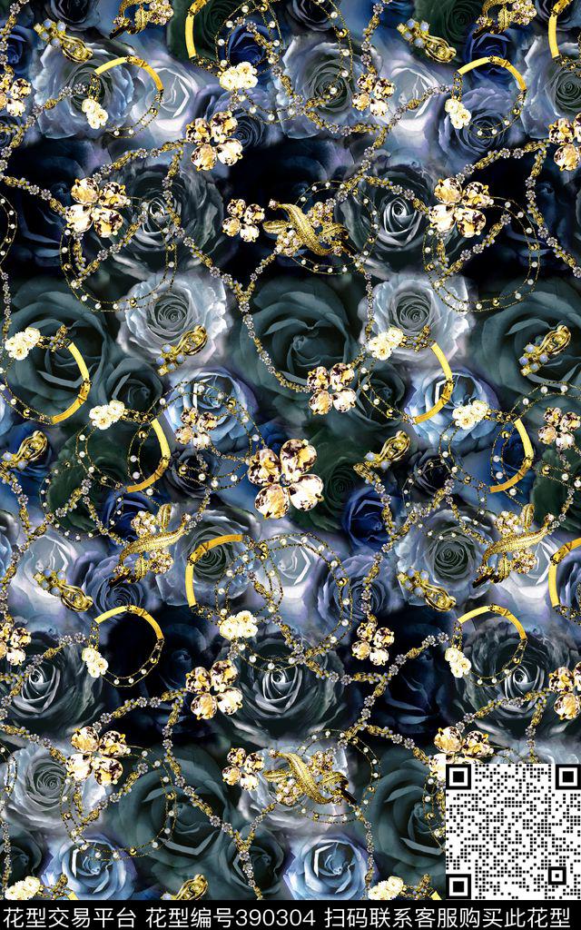 流行时尚珠宝首饰玫瑰花75*120cm\300dpi\tiff数码印花华亿平台下载（图片编号: 390304） - 瓦栏（Walan）