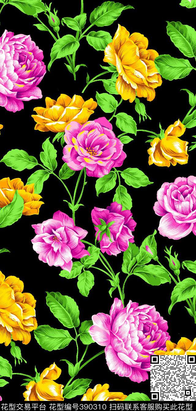 时尚玫瑰花10*21cm\300dpi\tiff传统印花华亿平台下载（图片编号: 390310） - 瓦栏（Walan）