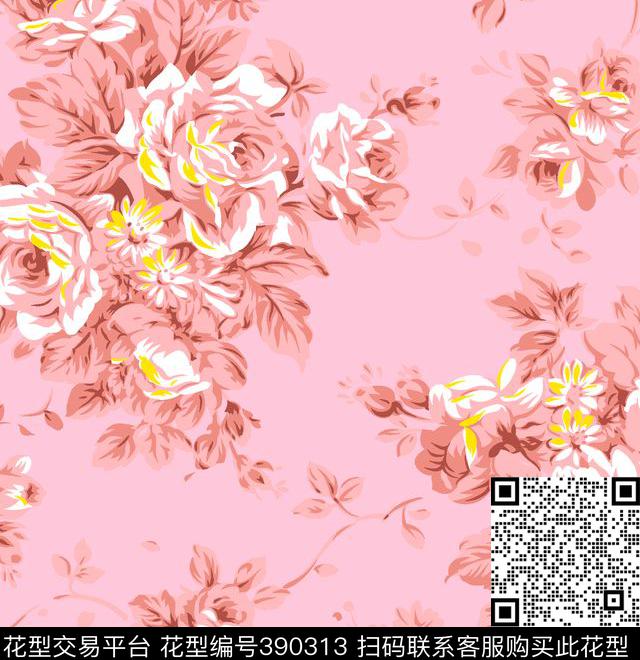 16.1*16.6cm\300dpi\tiff花卉田园传统印花华亿平台下载（图片编号: 390313） - 瓦栏（Walan）