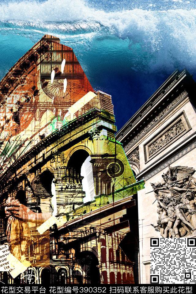 欧美建筑60*90cm\300dpi\tiff数码印花华亿平台下载（图片编号: 390352） - 瓦栏（Walan）