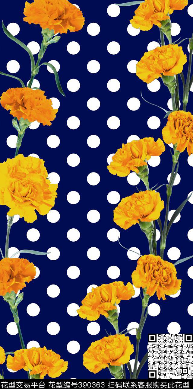 欧美花卉波点数码印花华亿平台下载（图片编号: 390363） - 瓦栏（Walan）