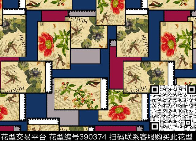 欧美邮票数码印花华亿平台下载（图片编号: 390374） - 瓦栏（Walan）