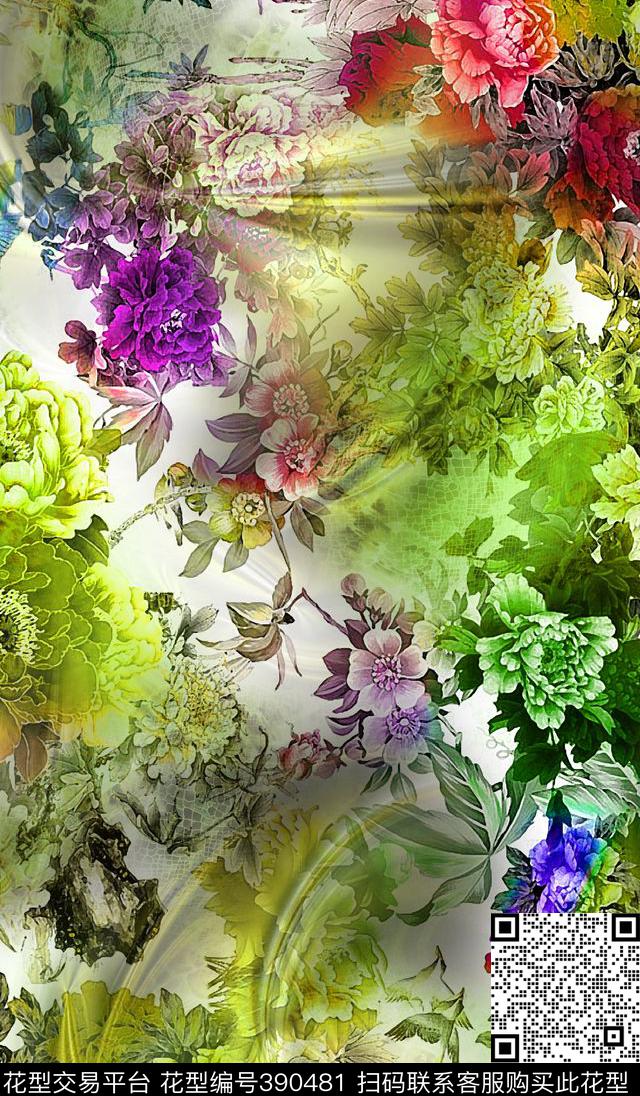 中国风花卉牡丹70*120cm\300dpi\tiff数码印花华亿平台下载（图片编号: 390481） - 瓦栏（Walan）