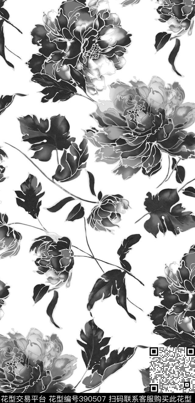 中国风花卉54.2*111.9cm\300dpi\tiff传统印花华亿平台下载（图片编号: 390507） - 瓦栏（Walan）