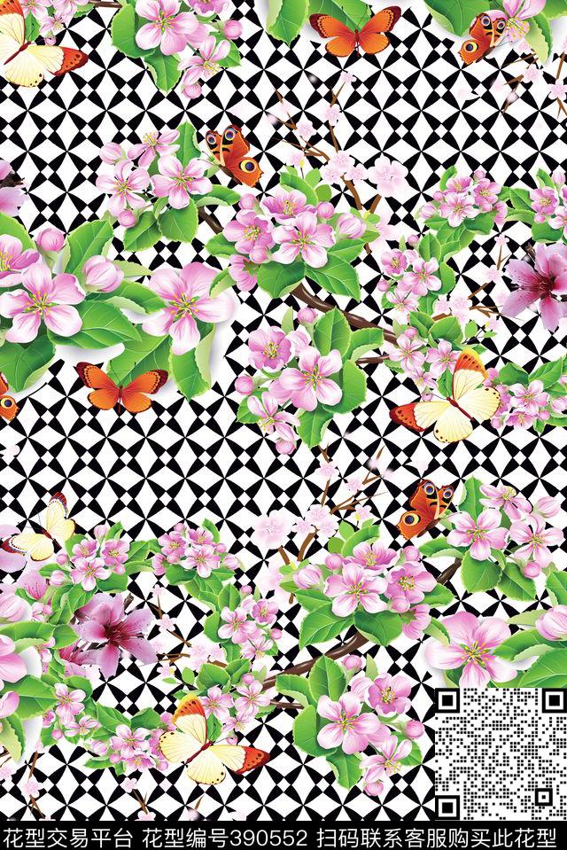 中国风梅花蝴蝶古典中国风数码印花华亿平台下载（图片编号: 390552） - 瓦栏（Walan）