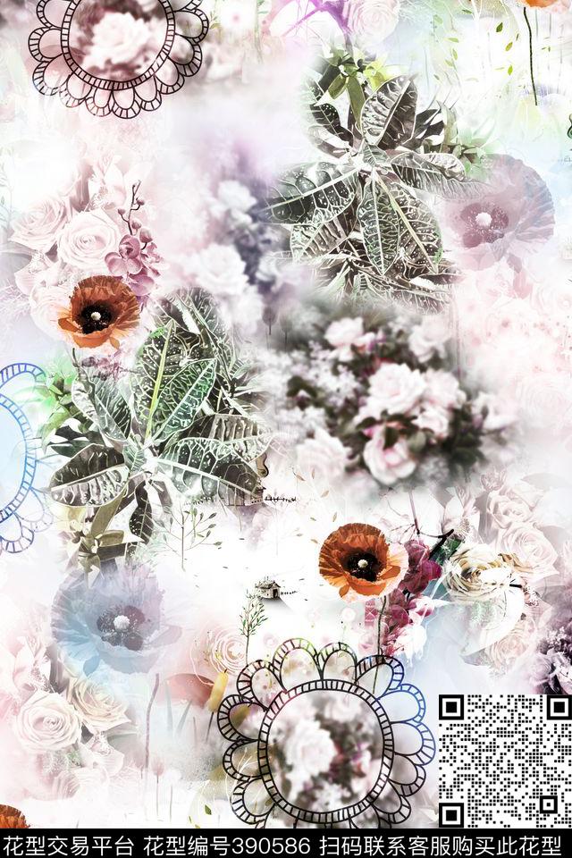 花卉清新花卉数码印花华亿平台下载（图片编号: 390586） - 瓦栏（Walan）