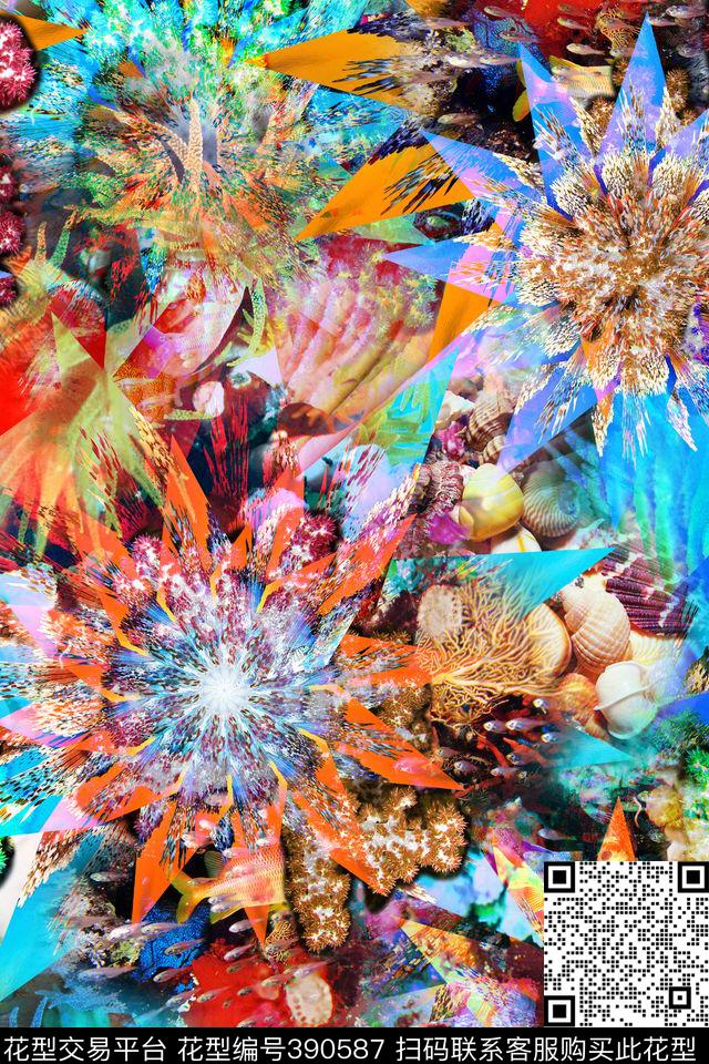 海洋风格海洋元素数码印花华亿平台下载（图片编号: 390587） - 瓦栏（Walan）