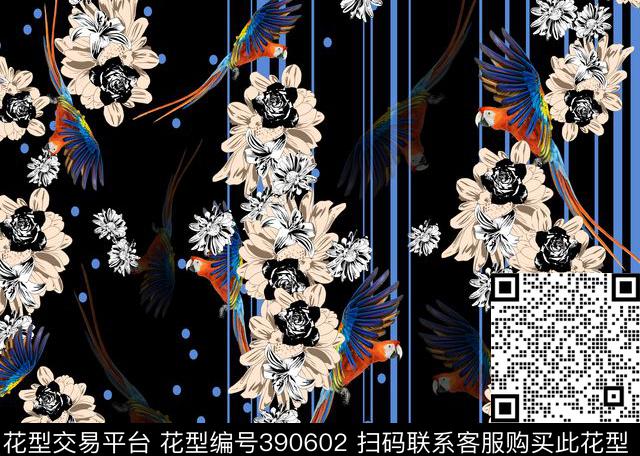 花鸟女装条纹数码印花华亿平台下载（图片编号: 390602） - 瓦栏（Walan）