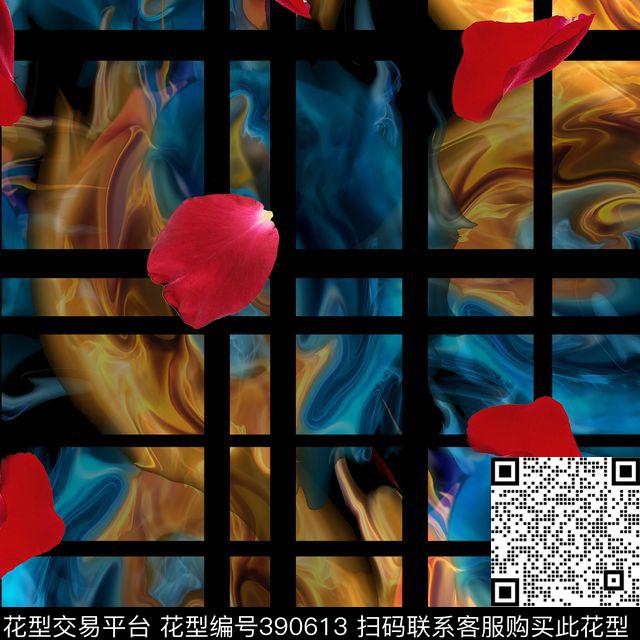 潮流复古花瓣数码印花华亿平台下载（图片编号: 390613） - 瓦栏（Walan）