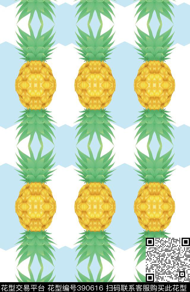 菠萝清爽热带数码印花华亿平台下载（图片编号: 390616） - 瓦栏（Walan）