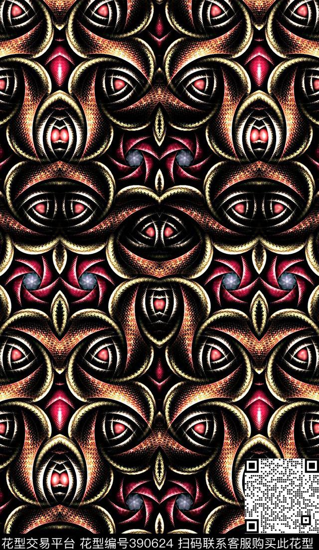 抽象民族花卉数码印花华亿平台下载（图片编号: 390624） - 瓦栏（Walan）