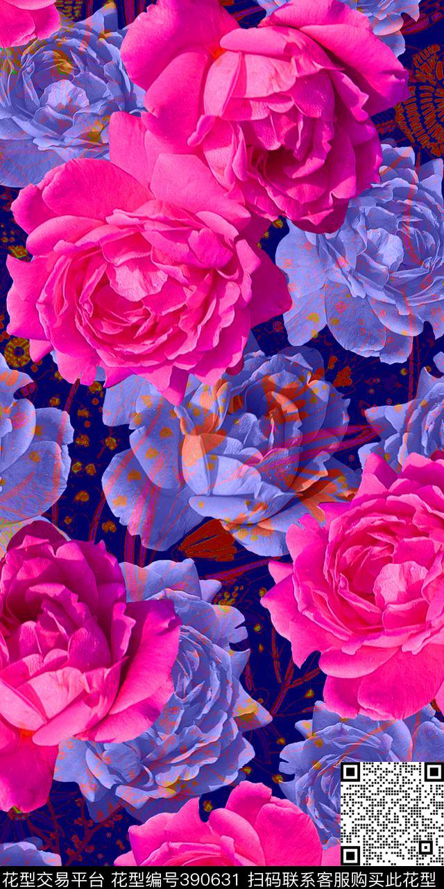 花卉花花样玫瑰数码时尚休闲数码印花华亿平台下载（图片编号: 390631） - 瓦栏（Walan）