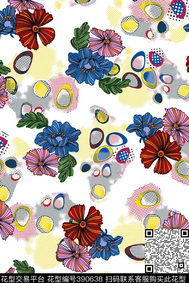 几何圆点线条花卉清新文艺传统印花华亿平台下载（图片编号: 390638） - 瓦栏（Walan）