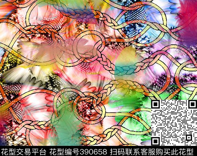 七彩羽毛绳子数码印花华亿平台下载（图片编号: 390658） - 瓦栏（Walan）