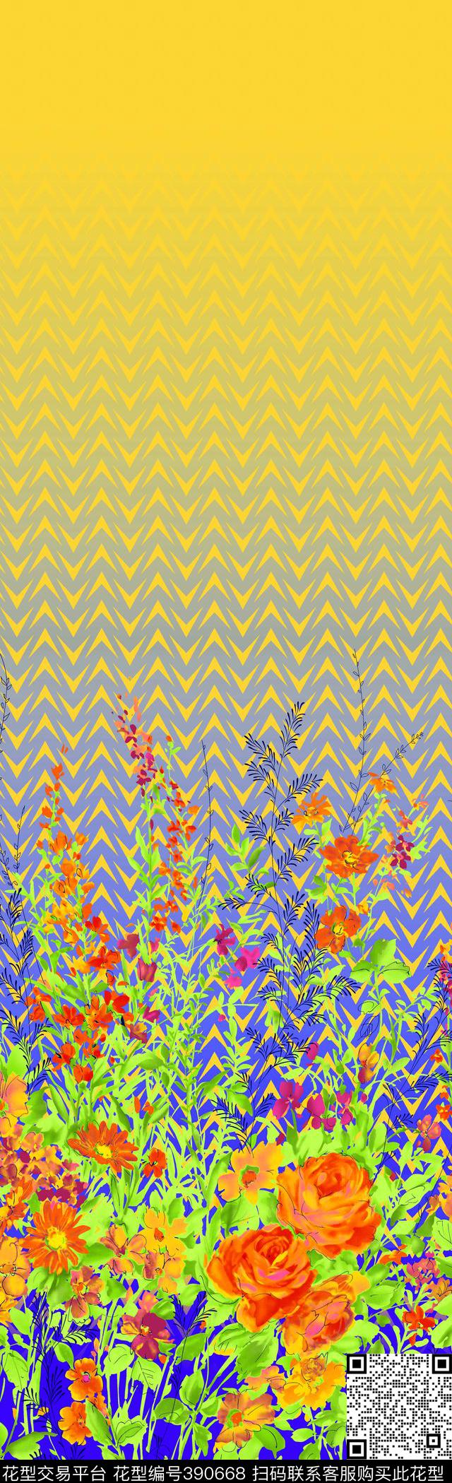 渐变花卉30.5*100cm\300dpi\tiff数码印花华亿平台下载（图片编号: 390668） - 瓦栏（Walan）
