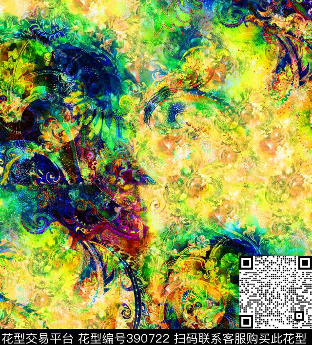 抽象佩斯利古典花80*90cm\300dpi\tiff数码印花华亿平台下载（图片编号: 390722） - 瓦栏（Walan）