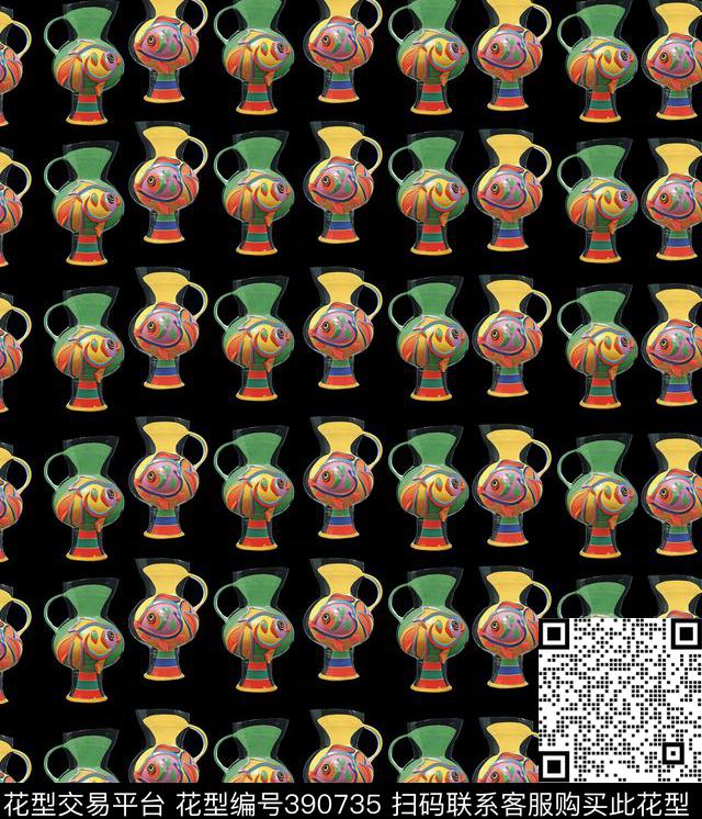 潮流复古花瓶数码印花华亿平台下载（图片编号: 390735） - 瓦栏（Walan）