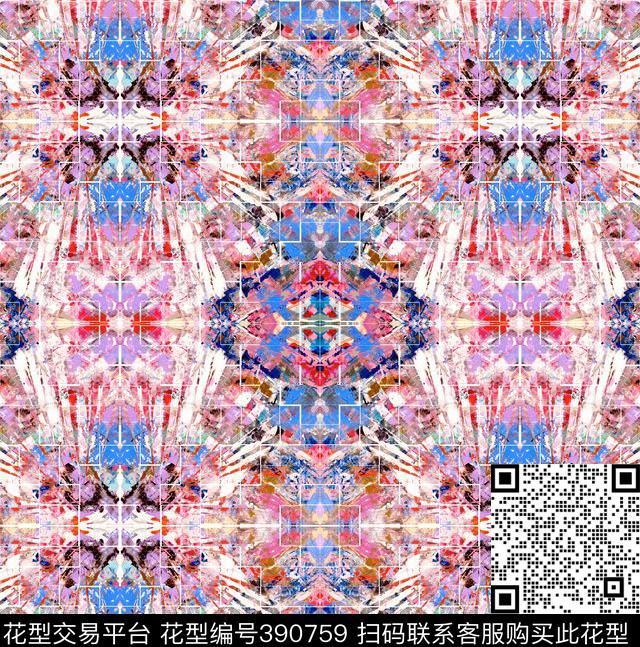 抽象油画拼接数码印花华亿平台下载（图片编号: 390759） - 瓦栏（Walan）