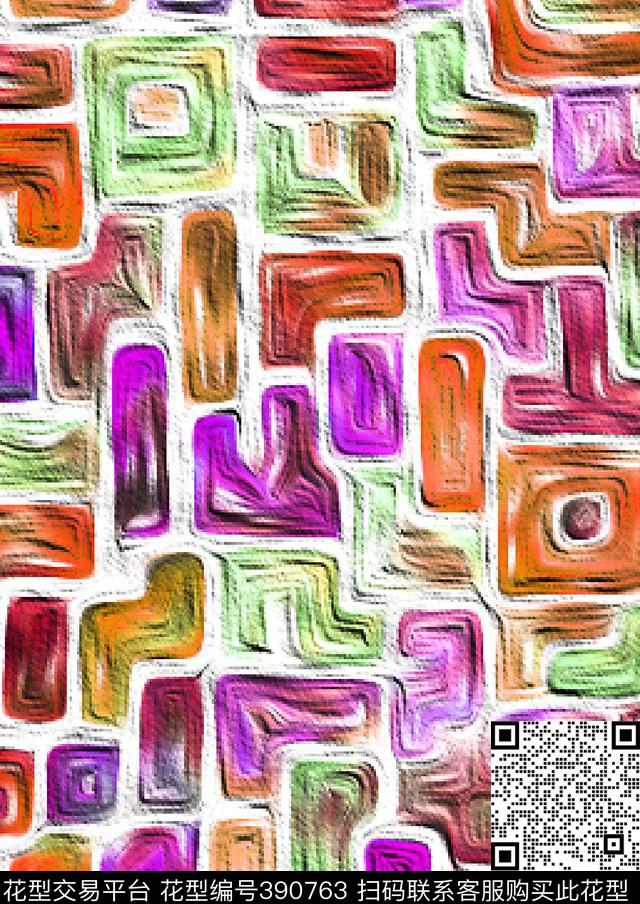 几何几何油画数码印花华亿平台下载（图片编号: 390763） - 瓦栏（Walan）