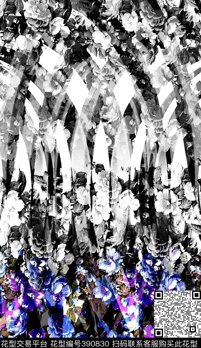 时尚花卉线条75*130cm\300dpi\tiff数码印花华亿平台下载（图片编号: 390830） - 瓦栏（Walan）