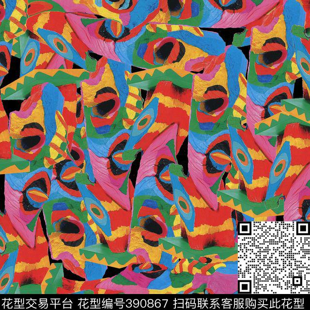 潮流复古抽象数码印花华亿平台下载（图片编号: 390867） - 瓦栏（Walan）