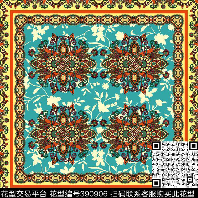 丝巾复古手绘花传统印花华亿平台下载（图片编号: 390906） - 瓦栏（Walan）
