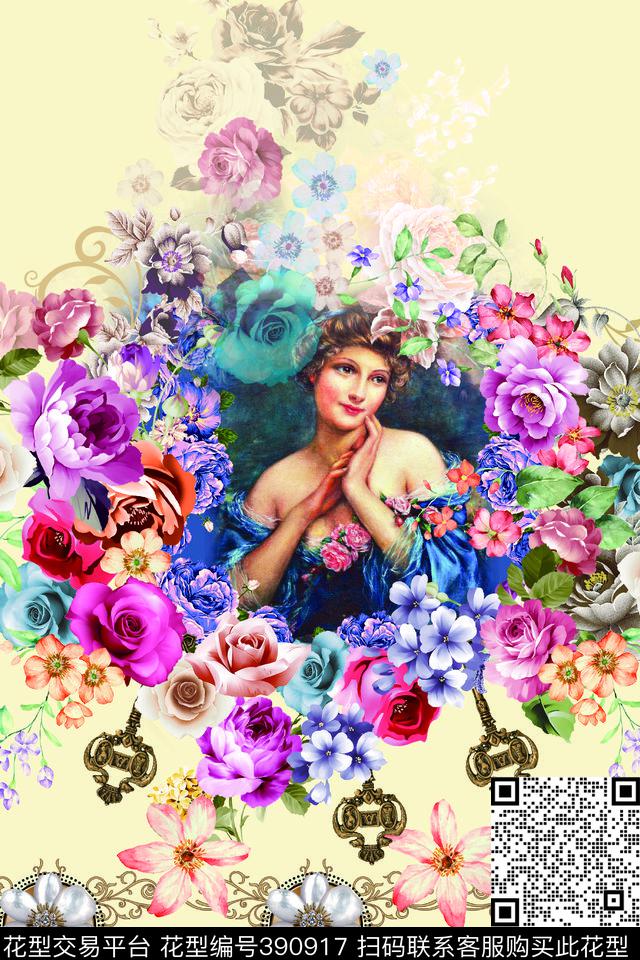 时尚油画花花卉数码印花华亿平台下载（图片编号: 390917） - 瓦栏（Walan）