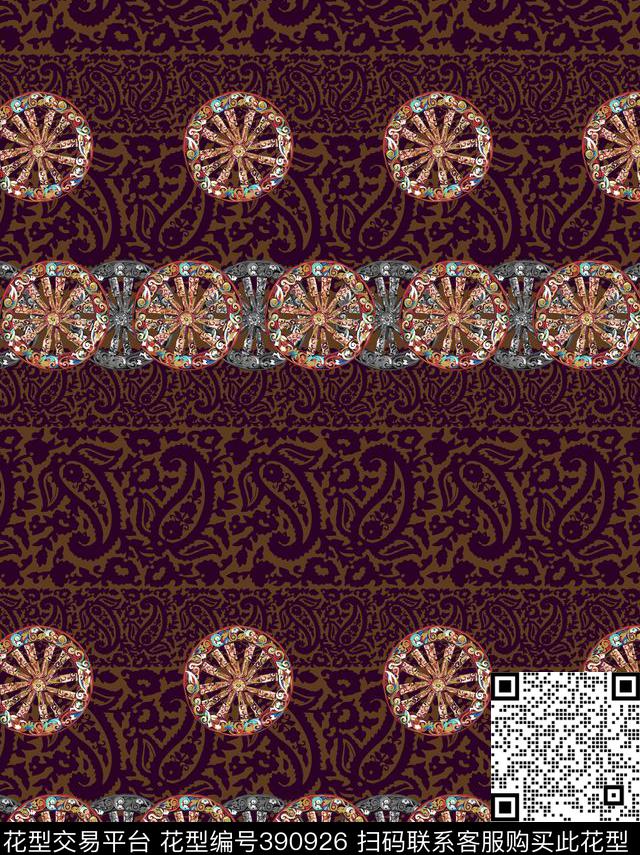 复古优雅佩兹利车轮数码印花华亿平台下载（图片编号: 390926） - 瓦栏（Walan）