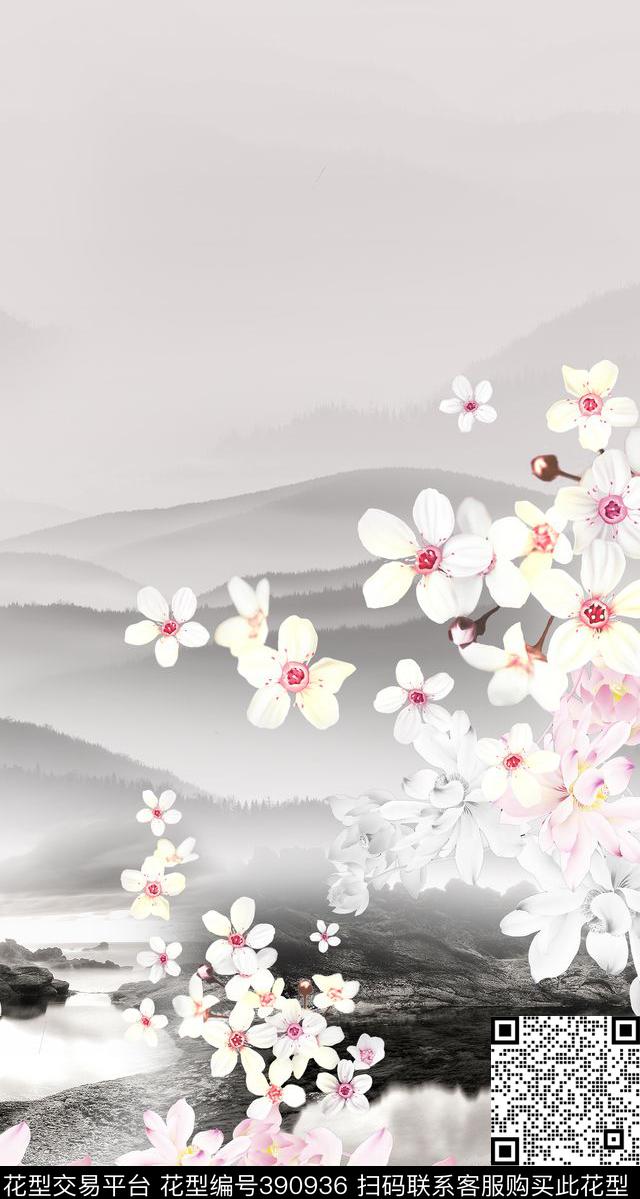 风景花卉水墨数码印花华亿平台下载（图片编号: 390936） - 瓦栏（Walan）