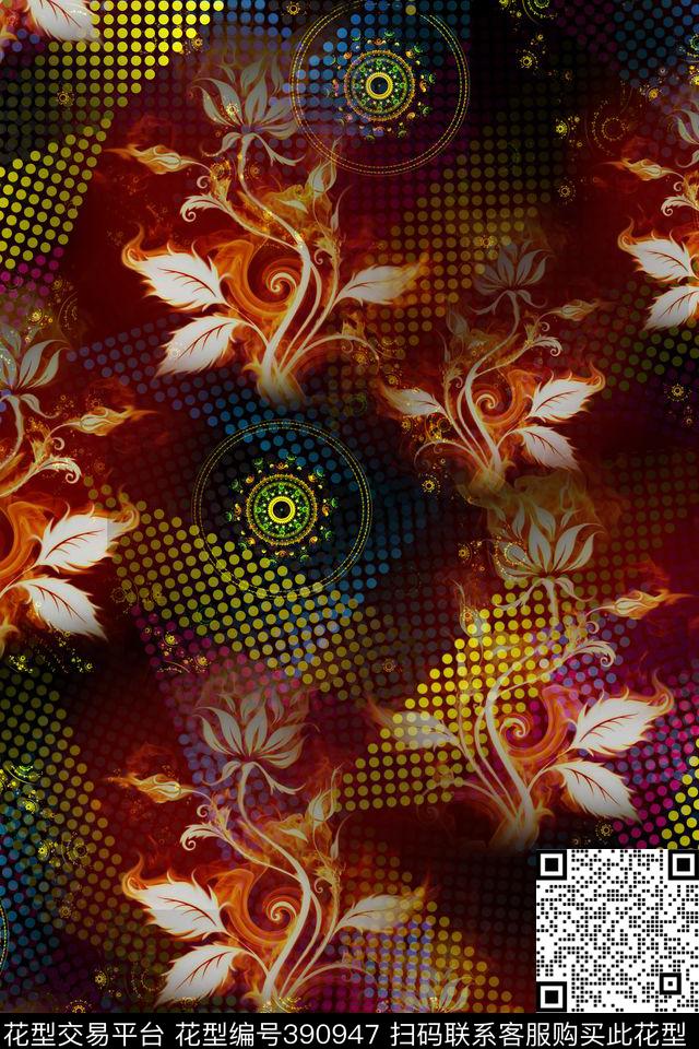 炫彩波点抽象数码印花华亿平台下载（图片编号: 390947） - 瓦栏（Walan）