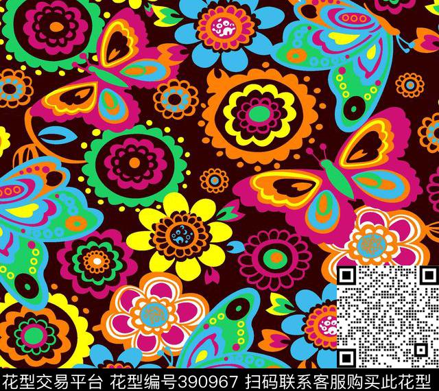 抽象描象蝶恋花传统印花华亿平台下载（图片编号: 390967） - 瓦栏（Walan）