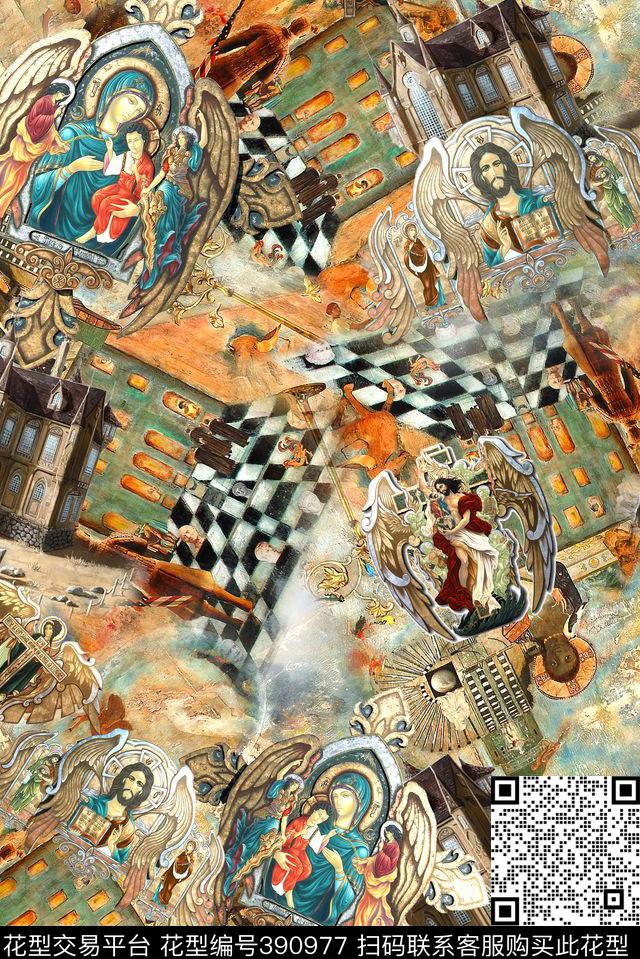 欧式复古壁画数码印花华亿平台下载（图片编号: 390977） - 瓦栏（Walan）