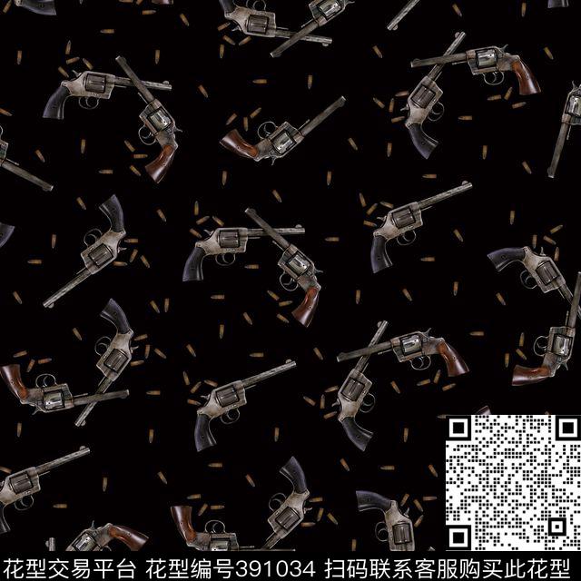 复古手枪潮流数码印花华亿平台下载（图片编号: 391034） - 瓦栏（Walan）