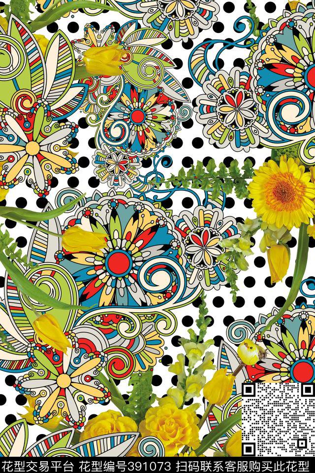 花卉花朵花纹数码印花华亿平台下载（图片编号: 391073） - 瓦栏（Walan）