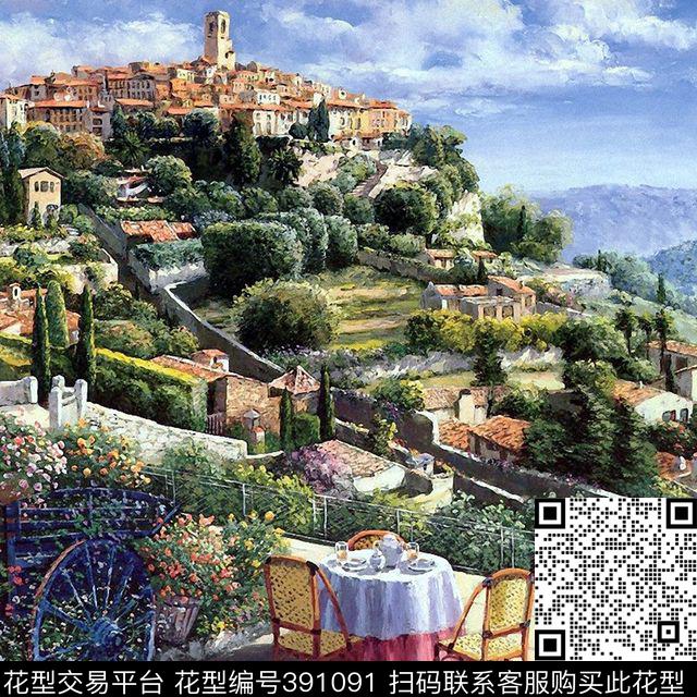 花草欧美风风景花卉组合数码印花华亿平台下载（图片编号: 391091） - 瓦栏（Walan）