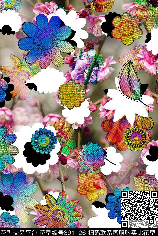 花卉花纹花朵数码印花华亿平台下载（图片编号: 391126） - 瓦栏（Walan）