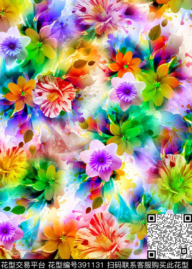 抽象花卉别样风情数码印花华亿平台下载（图片编号: 391131） - 瓦栏（Walan）