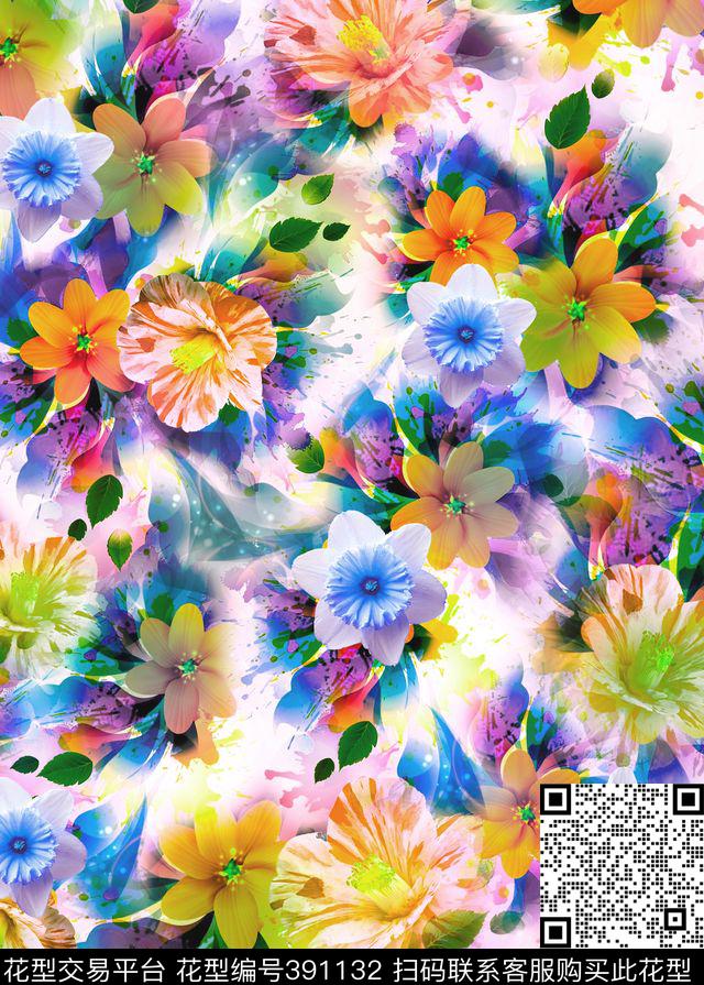 抽象花卉别样风情数码印花华亿平台下载（图片编号: 391132） - 瓦栏（Walan）